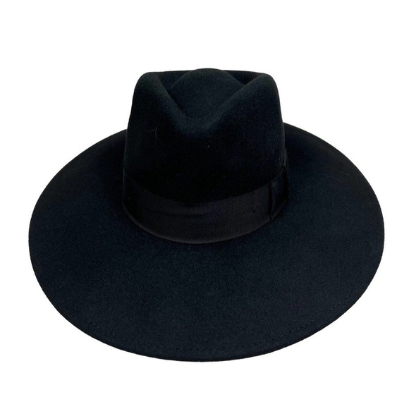 Brixton‎ Felt Wool Fedora Hat Women Wide Brim Ribbon Trim Black XS 6 3/4 (54CM)